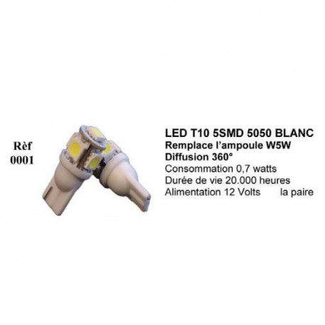 Ampoule Led T10 W5W Blanc (0026)