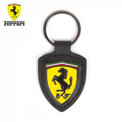 Porte clés FERRARI Badge cuir noir