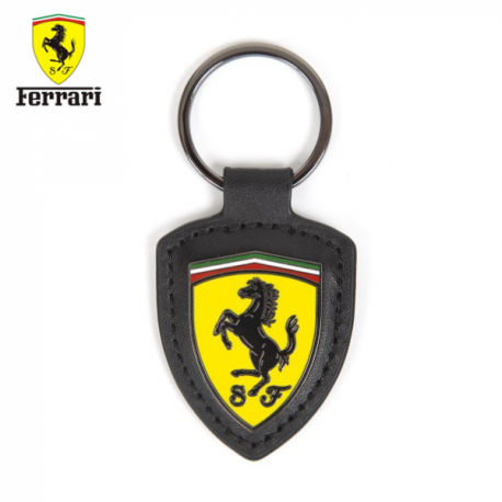 Porte clés FERRARI Badge cuir noir